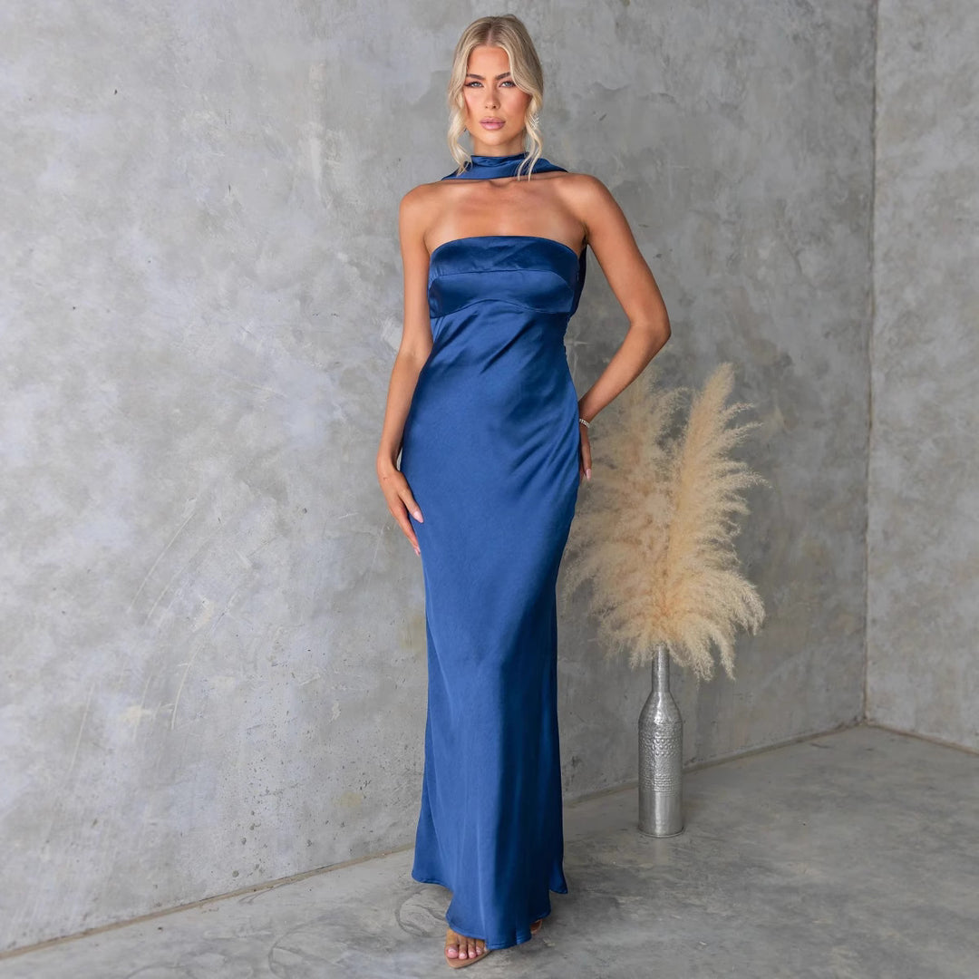 Damen Elegantes Abendkleid mit schulterfreiem Design und schimmerndem Satin R&B