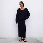 Damen Oversized V-Ausschnitt Strickpullover R&B