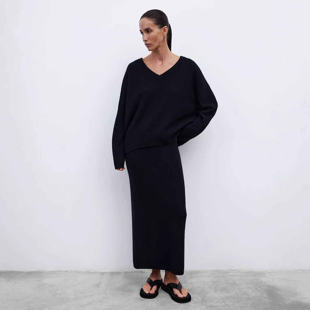 Damen Oversized V-Ausschnitt Strickpullover R&B