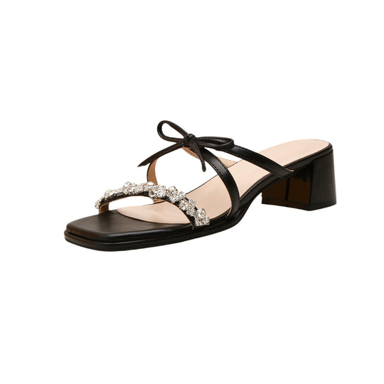 Damen elegante Sandalen mit funkelnder Strass-Applikation und bequemer Blockabsatz R&B