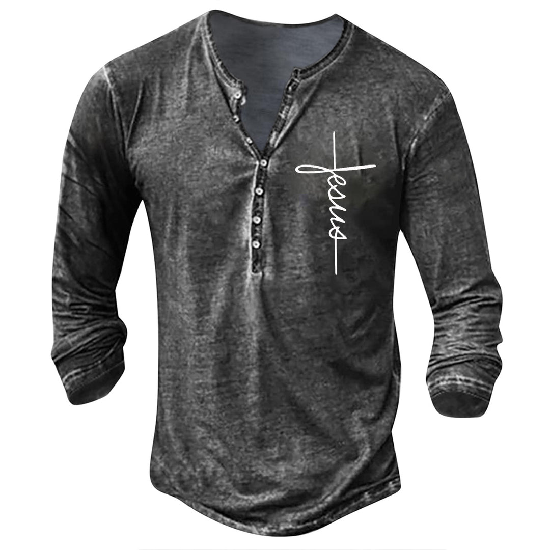 Herren Langarm Henley-Shirt mit kreativem Grafikdruck R&B