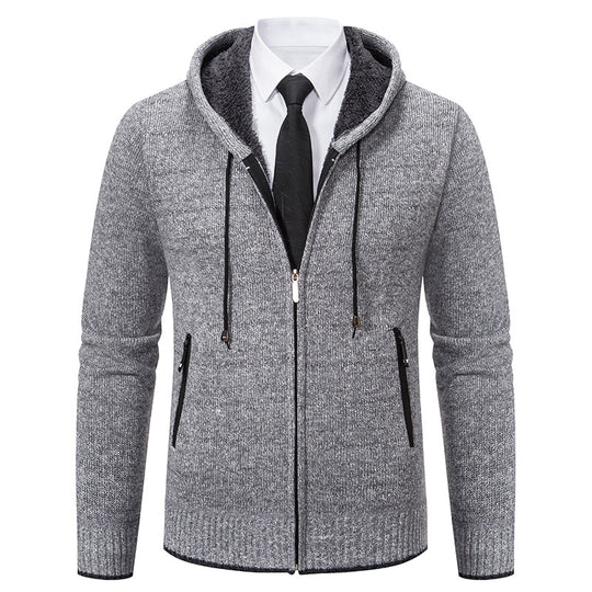 Herren Strickjacke mit Kapuze und weichem Innenfutter R&B