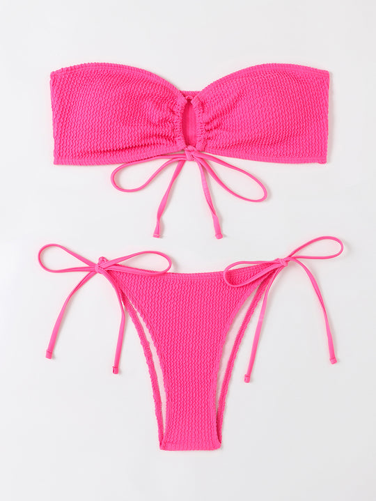 Damen Bandeau-Bikini-Set mit Klettverschluss und verstellbaren Bindebändern R&B
