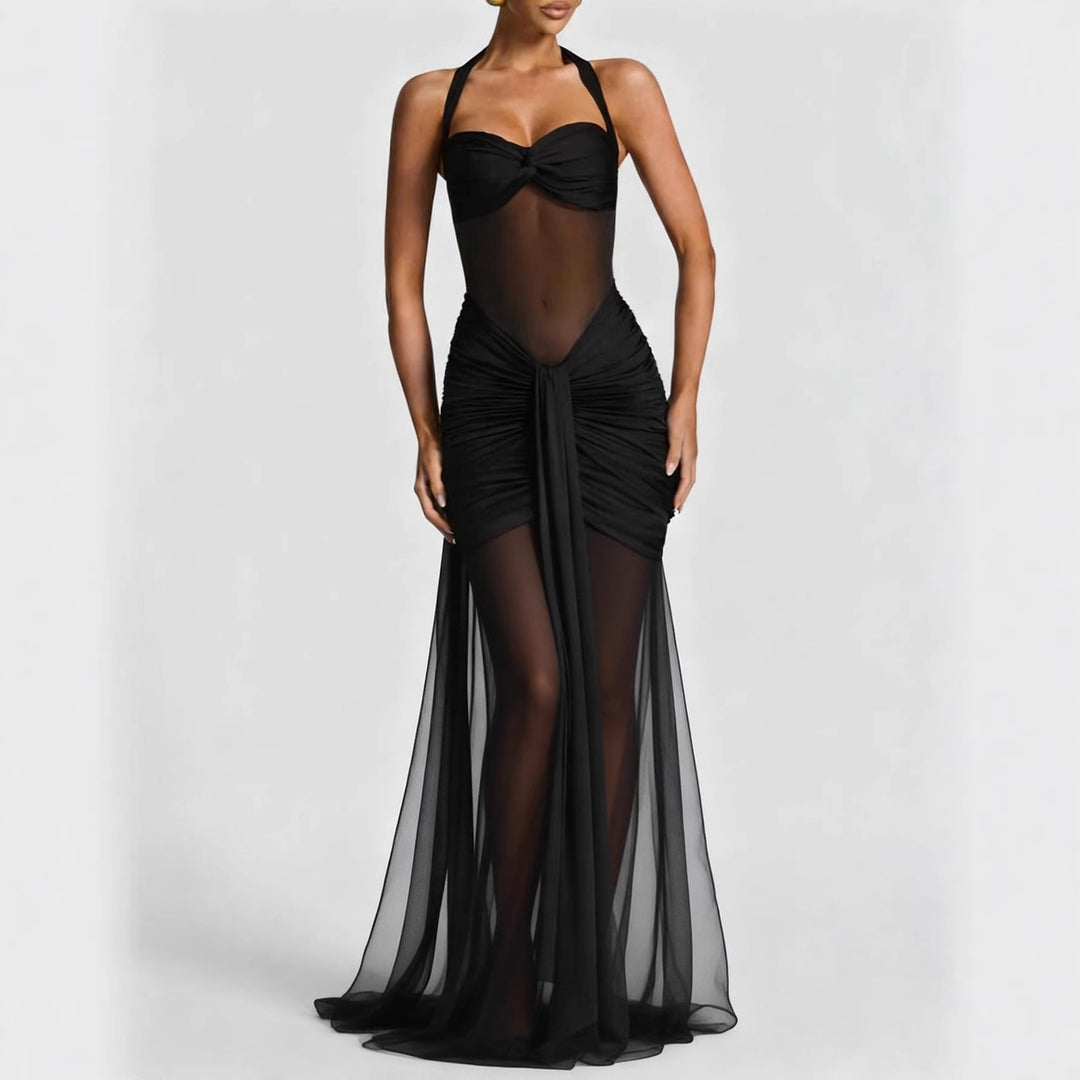 Damen elegantes Kleid im Bodycon-Stil mit raffiniertem Mesh-Einsatz R&B