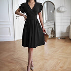 Damen Wickelkleid mit voluminösen Ärmeln und femininem V-Ausschnitt R&B