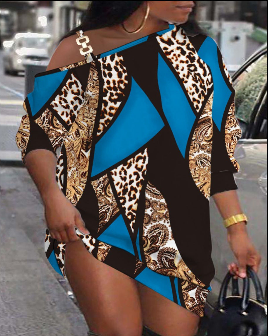 Damen asymmetrisches Kleid mit modischem Grafikdesign und einem Schulter-Detail R&B