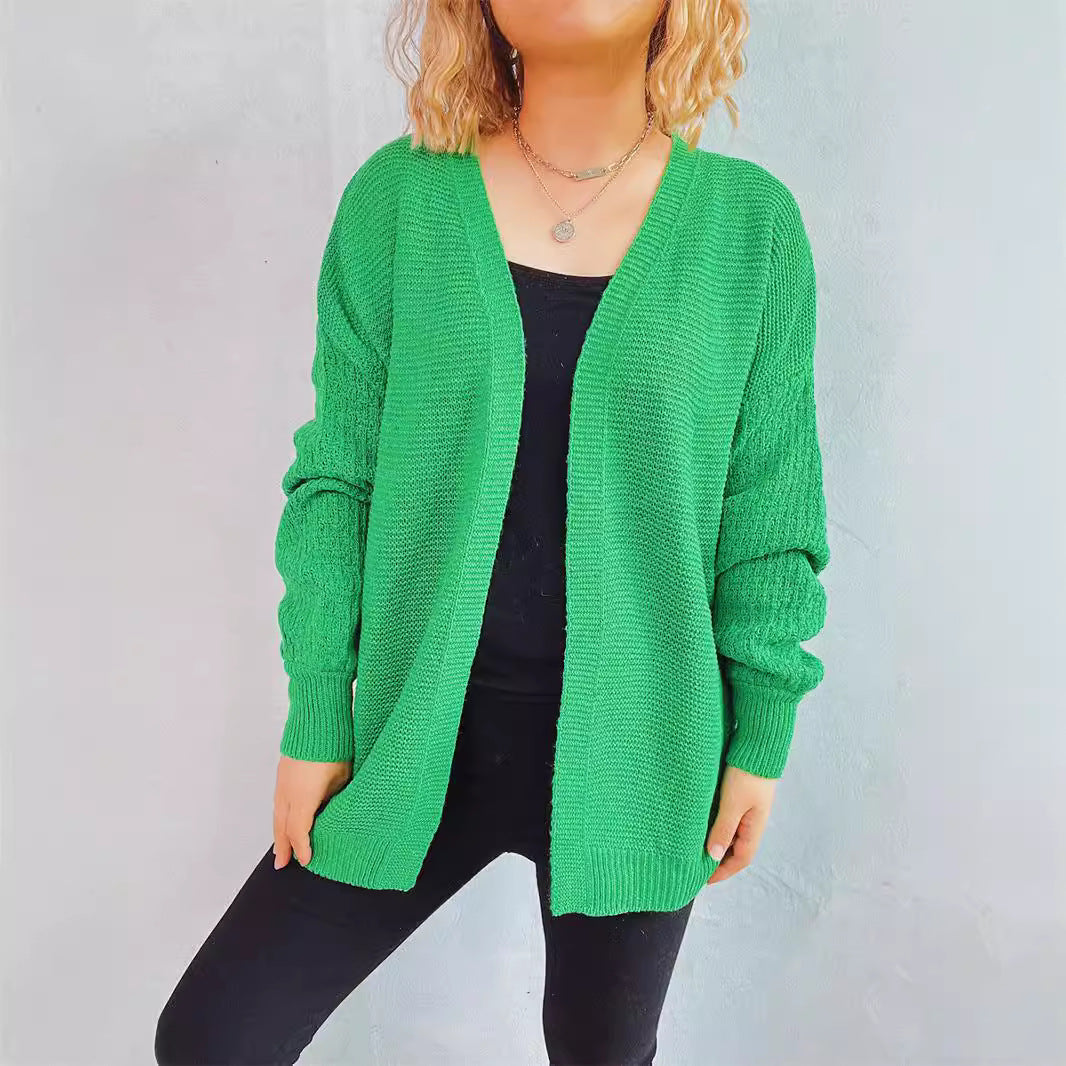 Damen lässige Strickjacke mit voluminösen Ärmeln und modernem Strukturmuster R&B