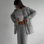 Damen elegantes lässiges Zweiteiliges Set mit oversized Blazer und weit geschnittenen Hosen