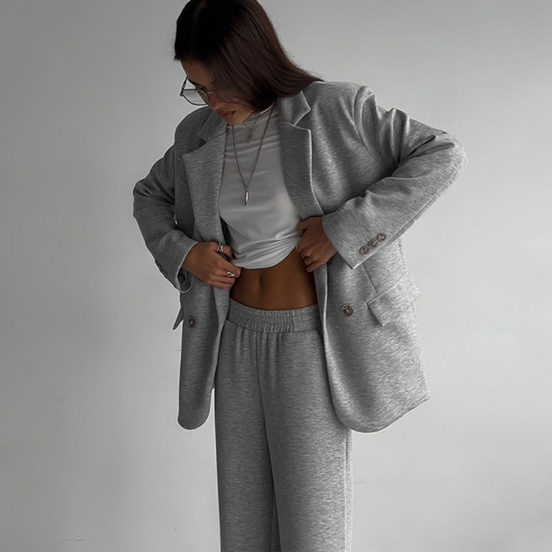 Damen elegantes lässiges Zweiteiliges Set mit oversized Blazer und weit geschnittenen Hosen