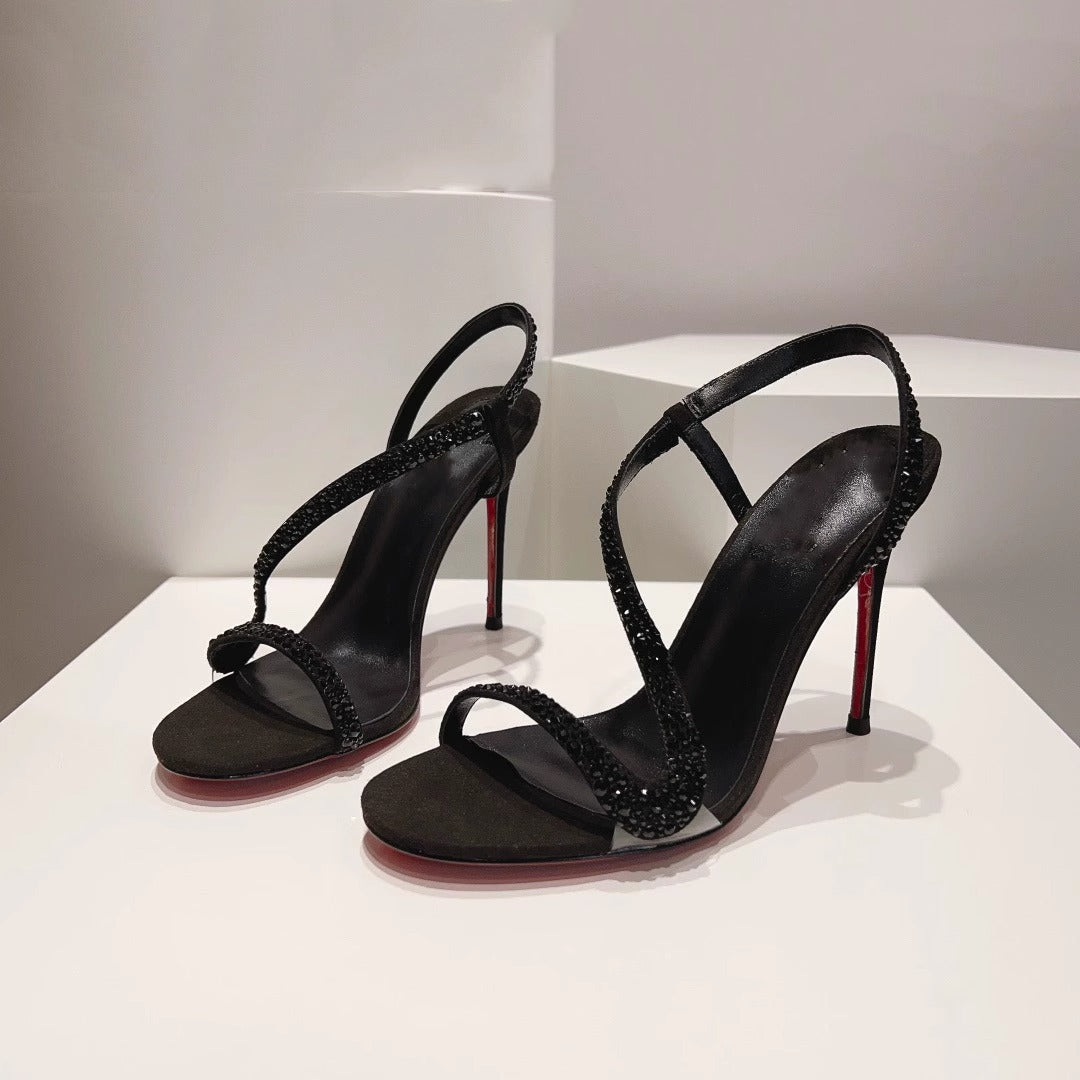 Damen elegante High Heel Sandalen mit funkelnder Strassverzierung R&B