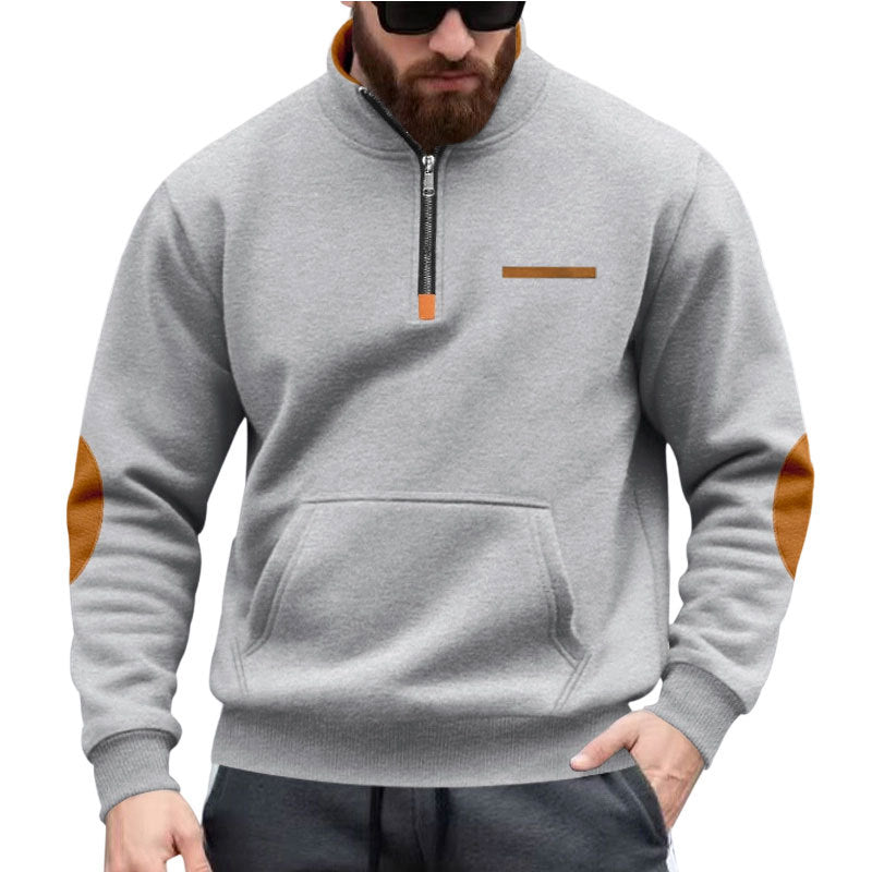 Herren Kapuzenpullover mit halbem Reißverschluss und farblichen Akzenten R&B