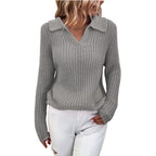 Damen Strickpullover mit schickem Kragen und lässigem Schnitt R&B