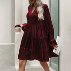 Damen V-Ausschnitt Mini-Kleid mit voluminösen Ärmeln und Rüschendesign R&B