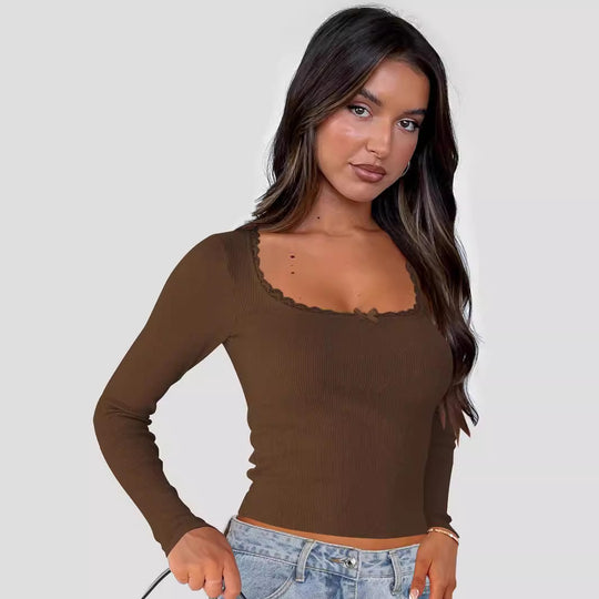 Damen Langarmshirt mit eleganter Rüsche und körpernaher Passform R&B
