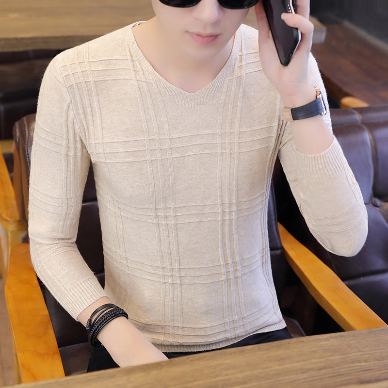 Herren Langarm-Pullover mit modernem Rippmuster und V-Ausschnitt