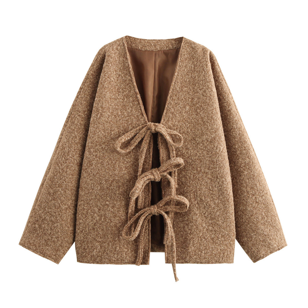 Damen Oversized Wolljacke mit dekorativen Schleifendetails R&B