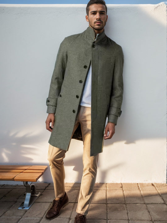 Herren klassischer Trenchcoat mit stilvollem Gürtel und doppelter Knopfreihe R&B
