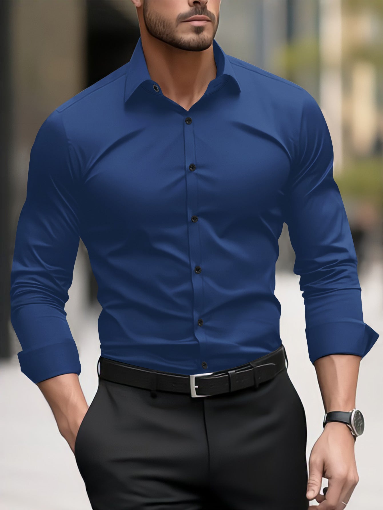 Herren Slim-Fit Langarmhemd mit modernem Schnitt und eleganten Akzenten R&B