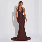 Damen Glamouröses Abendkleid mit tiefem V-Ausschnitt und dekorativen Pailletten