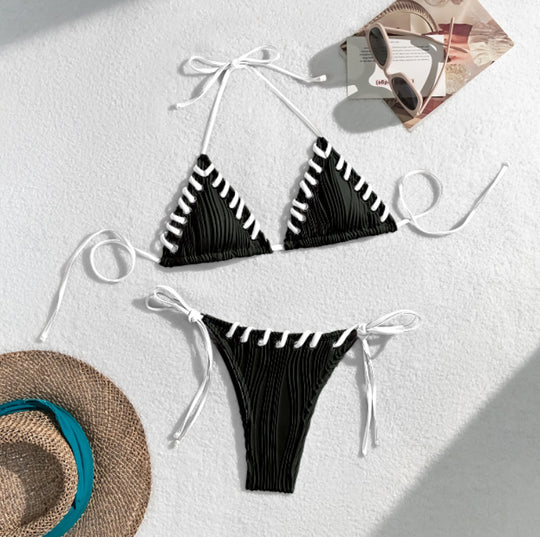 Damen Triangel-Bikini mit kontrastierenden Schnürdetails R&B