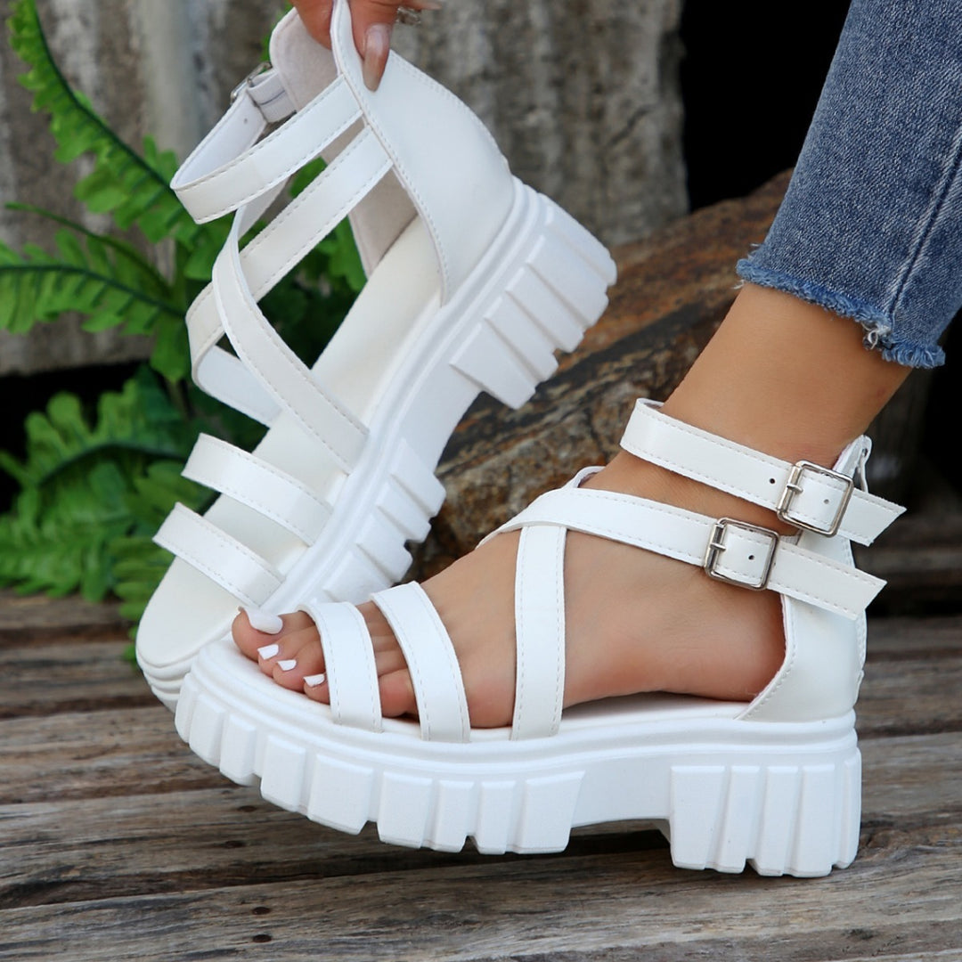 Damen Plateausandalen mit verstellbaren Riemen und robustem Profil R&B