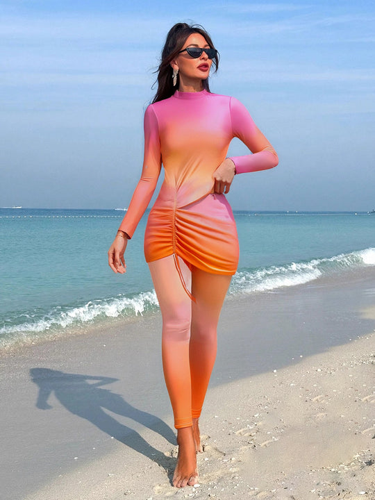 Damen sportlicher Badeanzug mit asymmetrischem Rock R&B