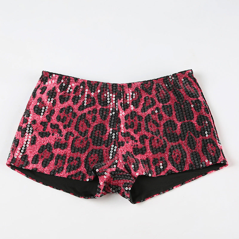 Damen Pailletten-Minikleid mit Leopardenmuster und verstellbaren Spaghettiträgern R&B