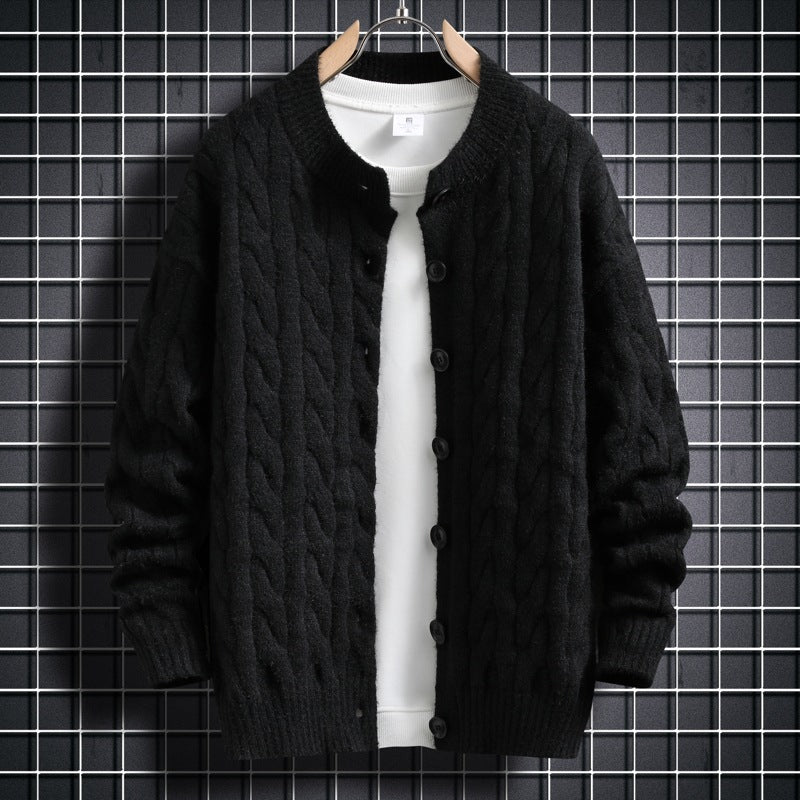 Herren Strickjacke mit modernem Zopfmuster und durchgehendem Knopfverschluss R&B