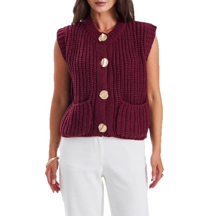 Damen Strickjacke mit goldenen Knöpfen und lässigem Schnitt R&B