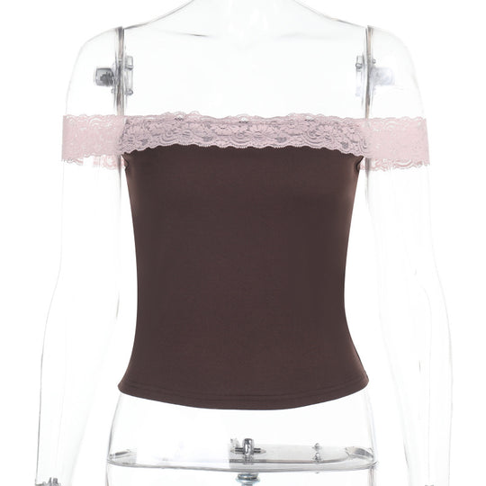 Damen Off-Shoulder Top mit zarten Spitzenakzenten R&B