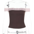 Damen Off-Shoulder Top mit zarten Spitzenakzenten R&B