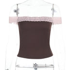 Damen Off-Shoulder Top mit zarten Spitzenakzenten R&B