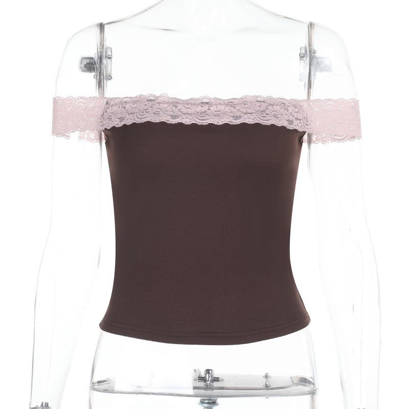 Damen Off-Shoulder Top mit zarten Spitzenakzenten R&B