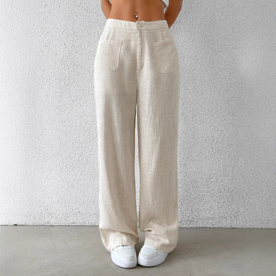Damen Weit geschnittene Leinenhose mit elastischem Bund und praktischen Taschen R&B