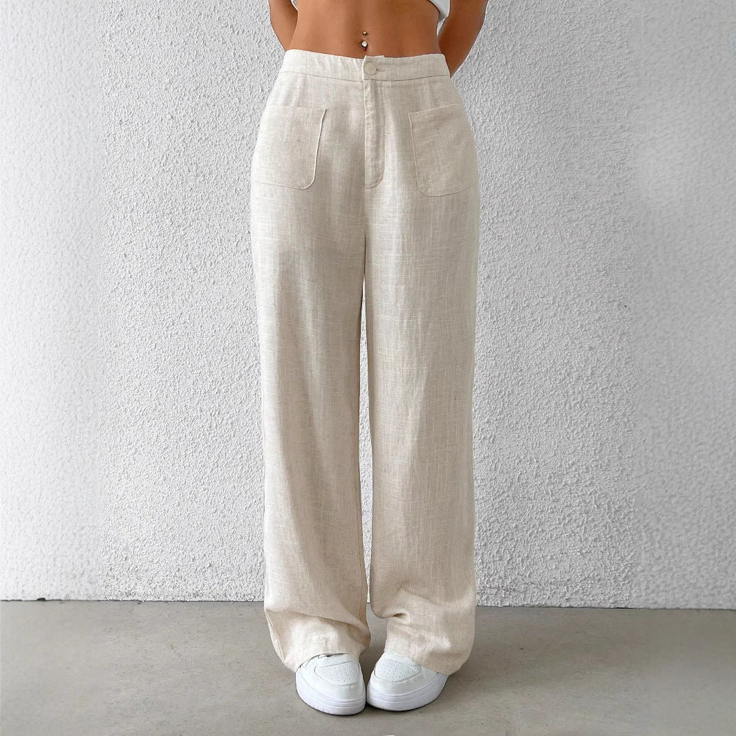 Damen Weit geschnittene Leinenhose mit elastischem Bund und praktischen Taschen R&B