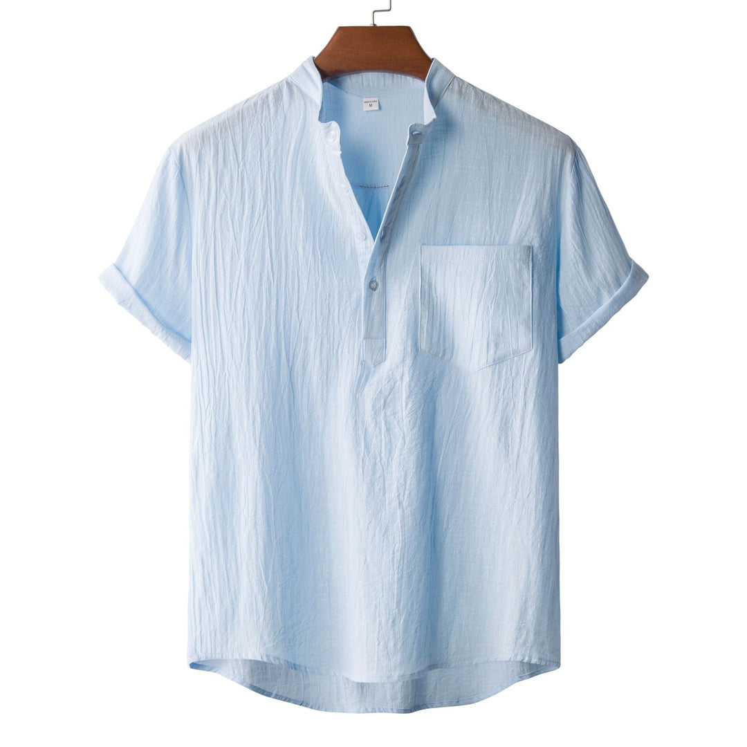 Herren Kurzarmhemd mit modernem Henley-Kragen und praktischer Brusttasche R&B