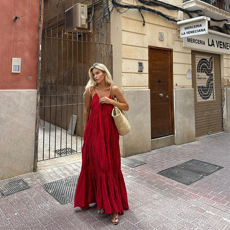 Damen Maxikleid mit raffinierten Falten und zarten Spaghettiträgern R&B