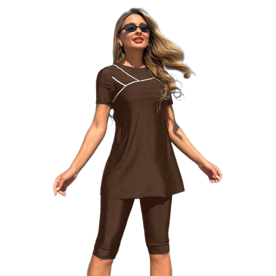 Damen Sportliches Badeset mit kurzem Oberteil und Leggings R&B