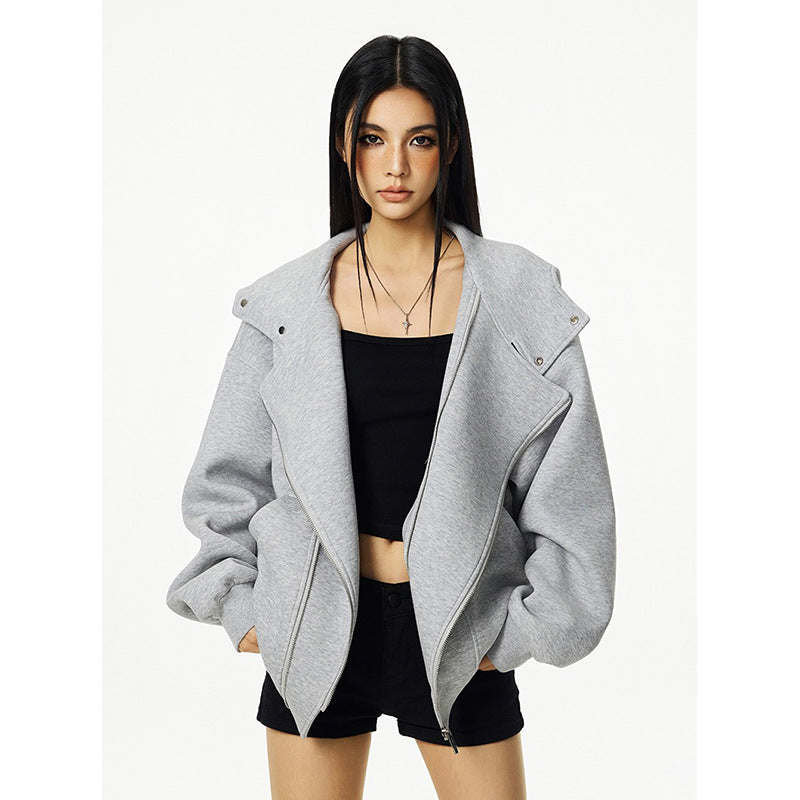 Damen Kapuzenpullover mit asymmetrischem Reißverschluss und komfortabler Passform