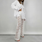 Damen Elegante Spitzenhose mit weitem Bein und hoher Taille R&B
