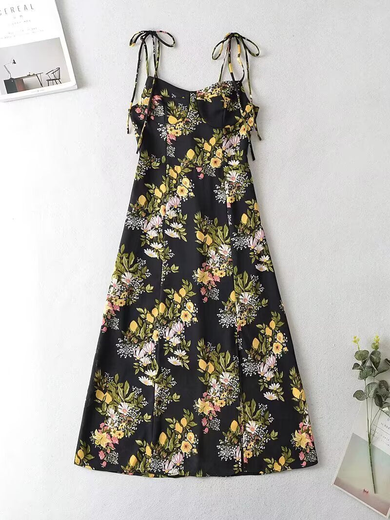 Damen Maxikleid mit floralem Design und zarten Spaghettiträgern R&B