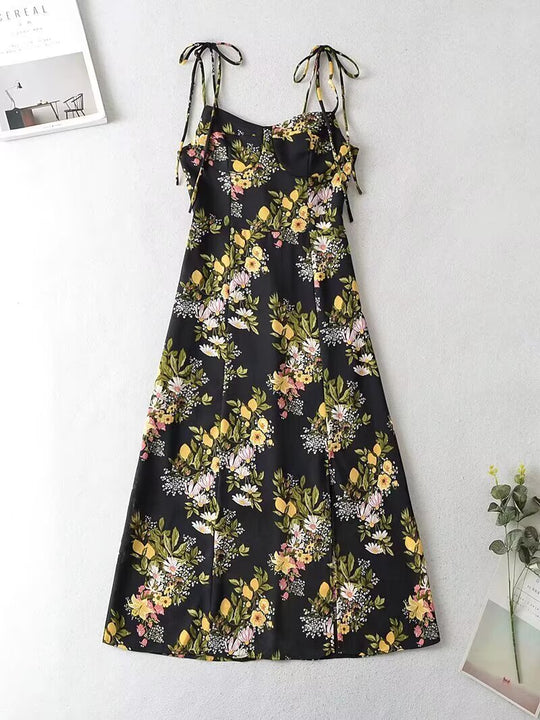 Damen Maxikleid mit floralem Design und zarten Spaghettiträgern R&B