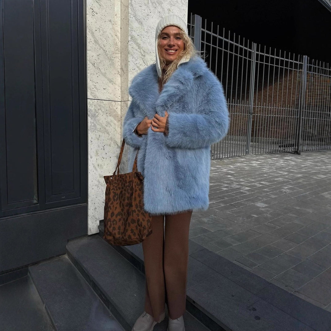 Damen Luxuriöse Kunstfelljacke mit voluminösen Ärmeln R&B