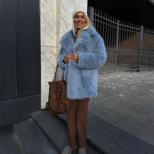 Damen Luxuriöse Kunstfelljacke mit voluminösen Ärmeln R&B