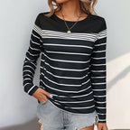 Damen Langarmshirt mit modernem Streifenmuster und Rundhalsausschnitt R&B