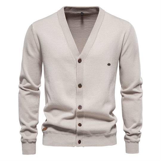 Herren Strickjacke mit V-Ausschnitt und modischen Holzknöpfen R&B