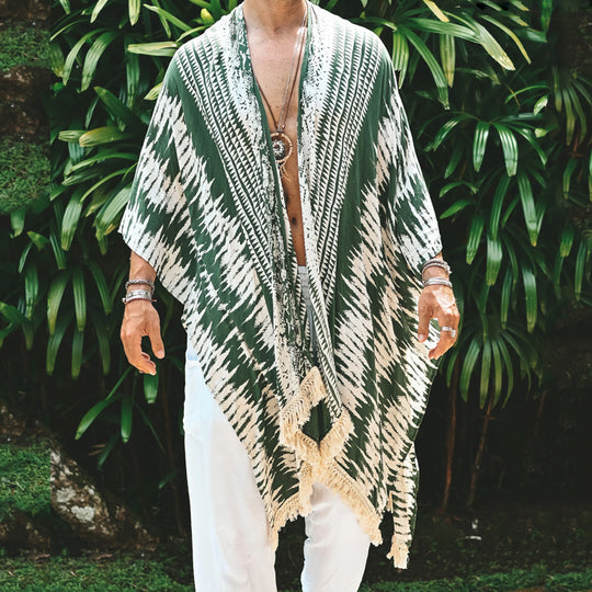 Herren nan leichter Strandponcho im Kimono-Stil mit Fransen R&B