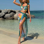 Damen Zweiteiliges Bikini-Set mit floralem Trend und durchsichtiger Wickelrock R&B