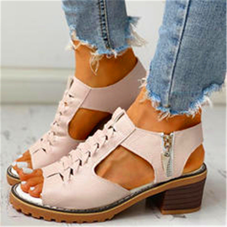 Damen elegante Sandalen mit geflochtenen Riemen und komfortablem Blockabsatz R&B