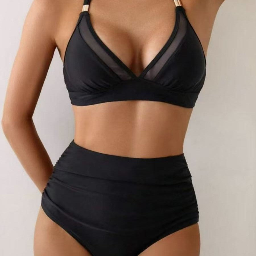 Damen Bikini-Set mit transparenten Einsätzen und hohem Taillenbund R&B